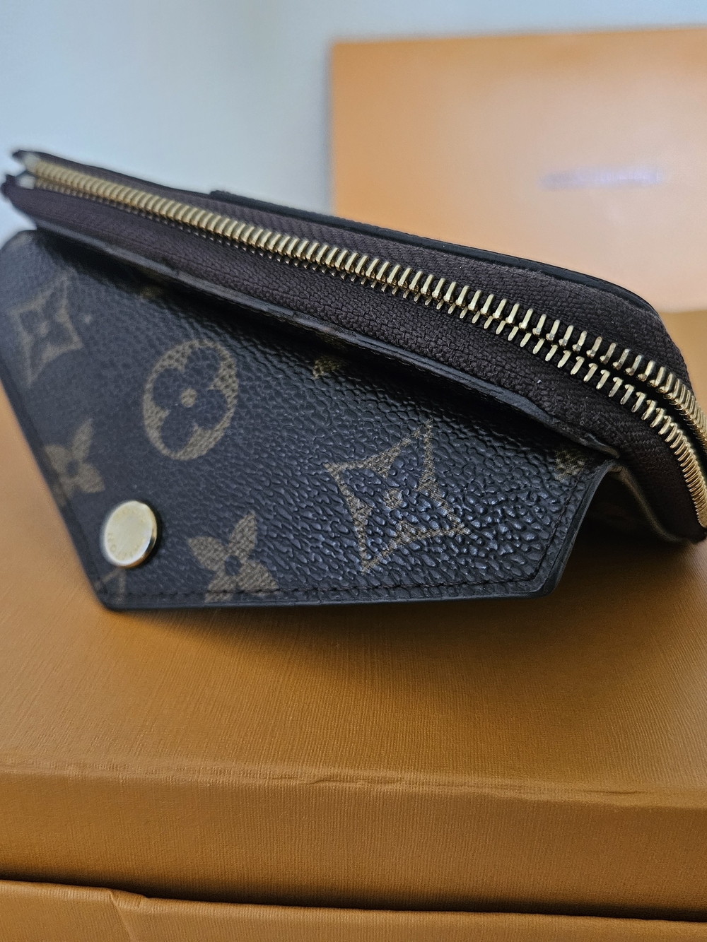 Designer Monogram Leather Zip Card Holder Wallet - Brown